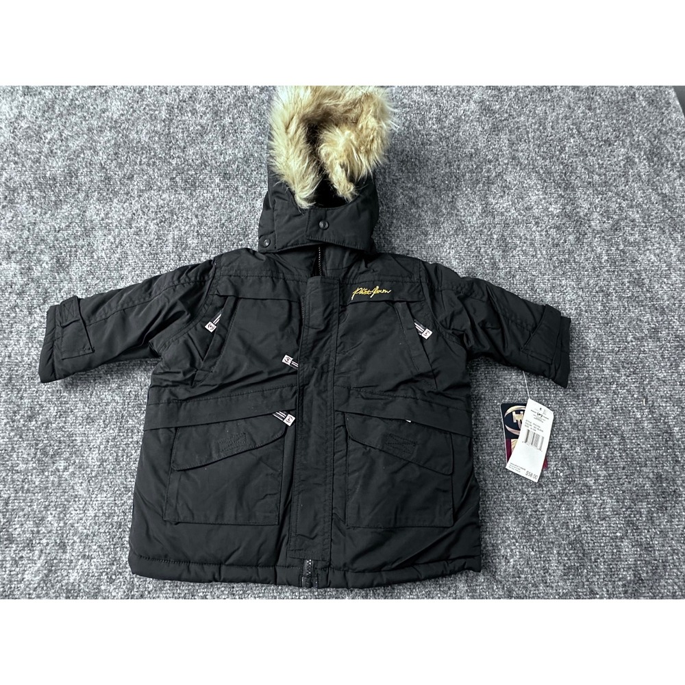 Phat Farm Vintage Black Parka Jacket Fur Hood Winter‎ Toddler Baby Size 6-12M